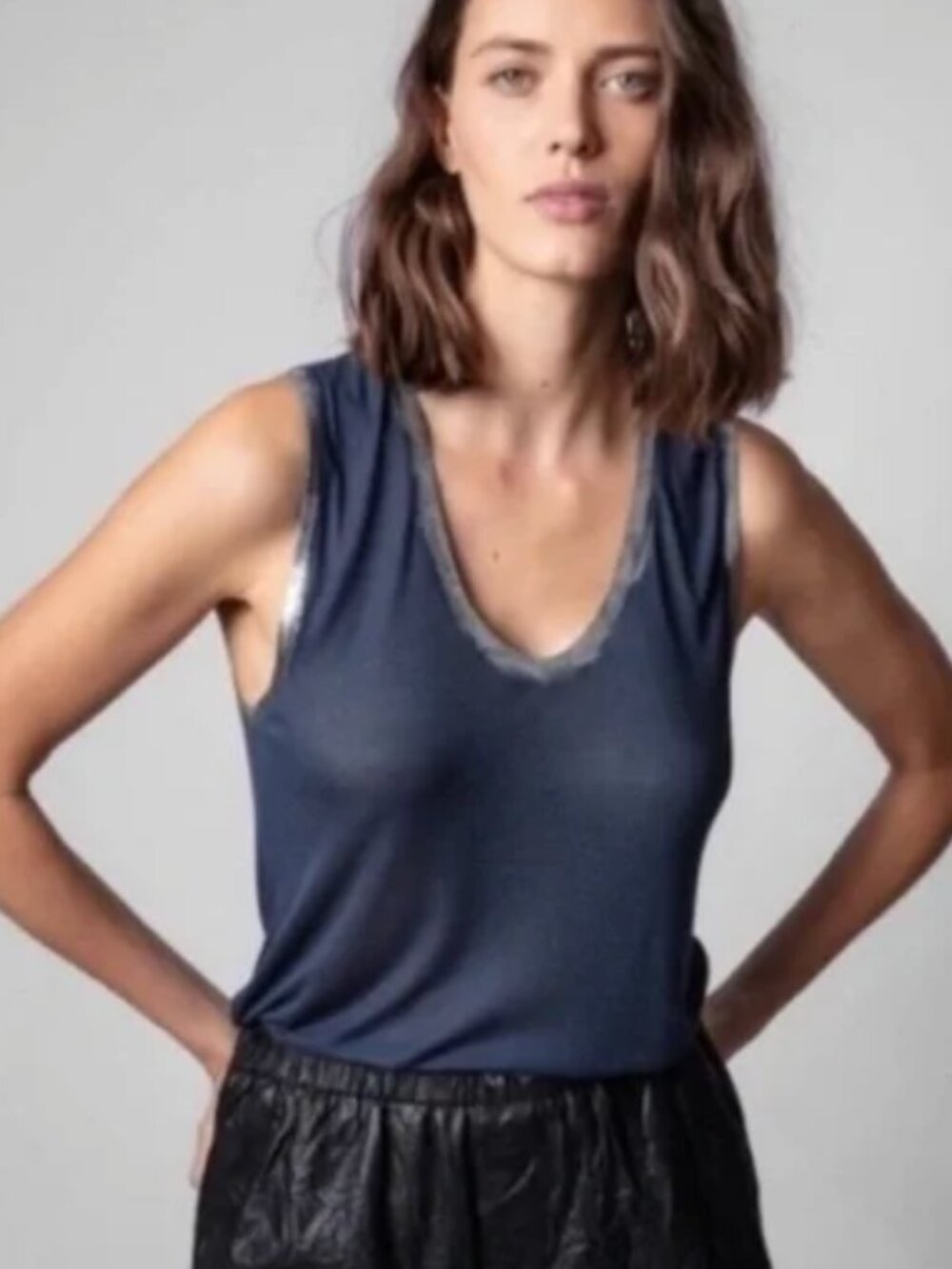 Zadig & Voltaire Tam Foil Tank Top Marine Blue Size XS